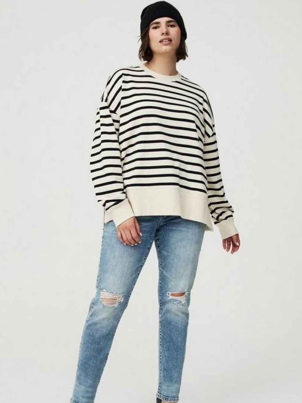 Torrid French Terry Black/Cream Stripe Drop Shoulder Sweatshirt size 18-20